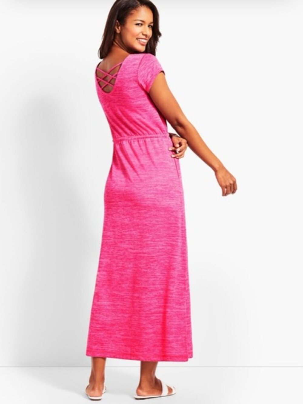 T By Talbots T Shirt Dress Womens XL Pink Crisscross Back Drawstring Midi - Picture 2 of 6